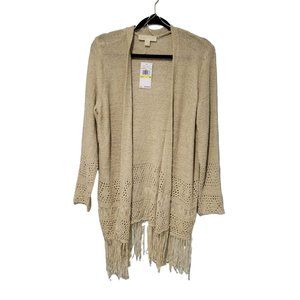 Michael Kros Knit Open Cardigan Sweater Dune Size S Long Sleeves